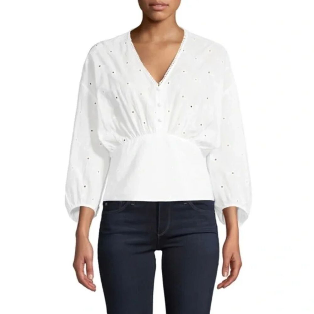 Cliché | White Eyelet Cropped Peasant Top | Small